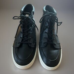 Lauren Ralph Lauren Rowling High Top Leather Sneakers Black Lace Up Size 11B